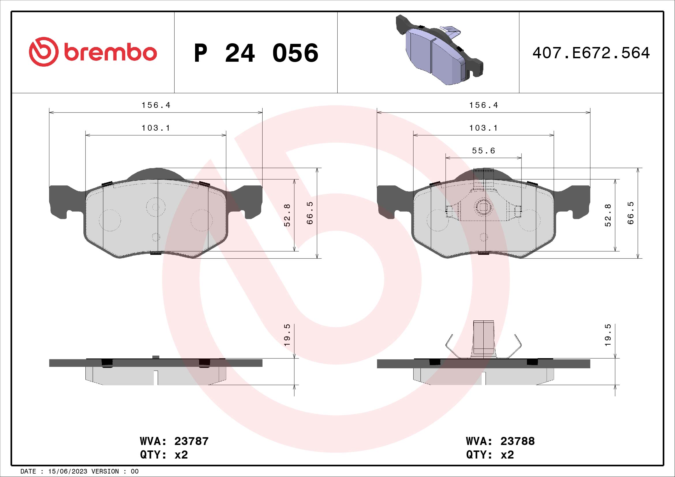 A.B.S. P 24 056 BREMBO Bremsbelagsatz, Scheibenbremse